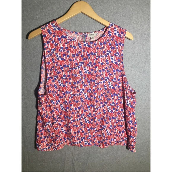 Womens NWT J Crew Tank Top Red Blue Floral Casual Spring Summer Beachy - Picture 1 of 7